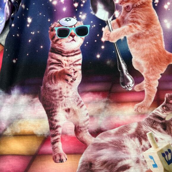 Faux Real Mens Cats, Dreidel and Silver Spoon Novelty Printed Long Sleeve Shirt - Picture 7 of 12